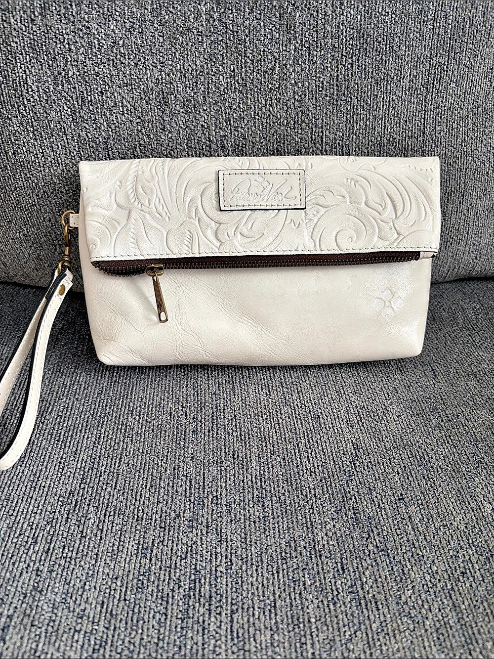 Patricia Nash Embossed Wristlet Clutch in Latte